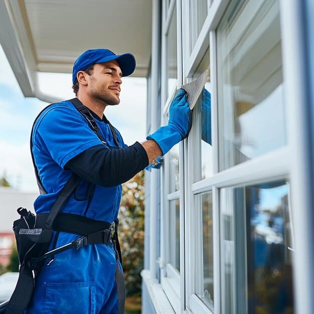 Fensterreinigung in Meggen - zweites Artikelbild mit Fokus auf Reinigungssituation vor Ort